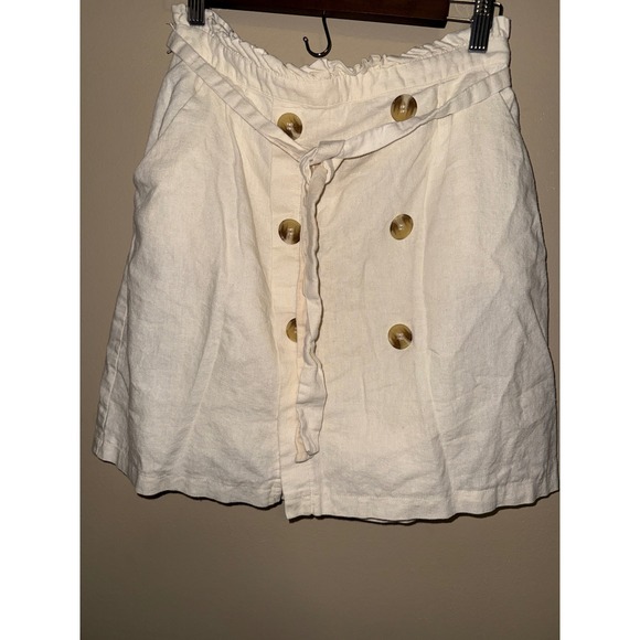 june & hudson Dresses & Skirts - Minimalist Cream Linen Blend Paperbag Waist Button Front Mini Skirt sz1 Preppy